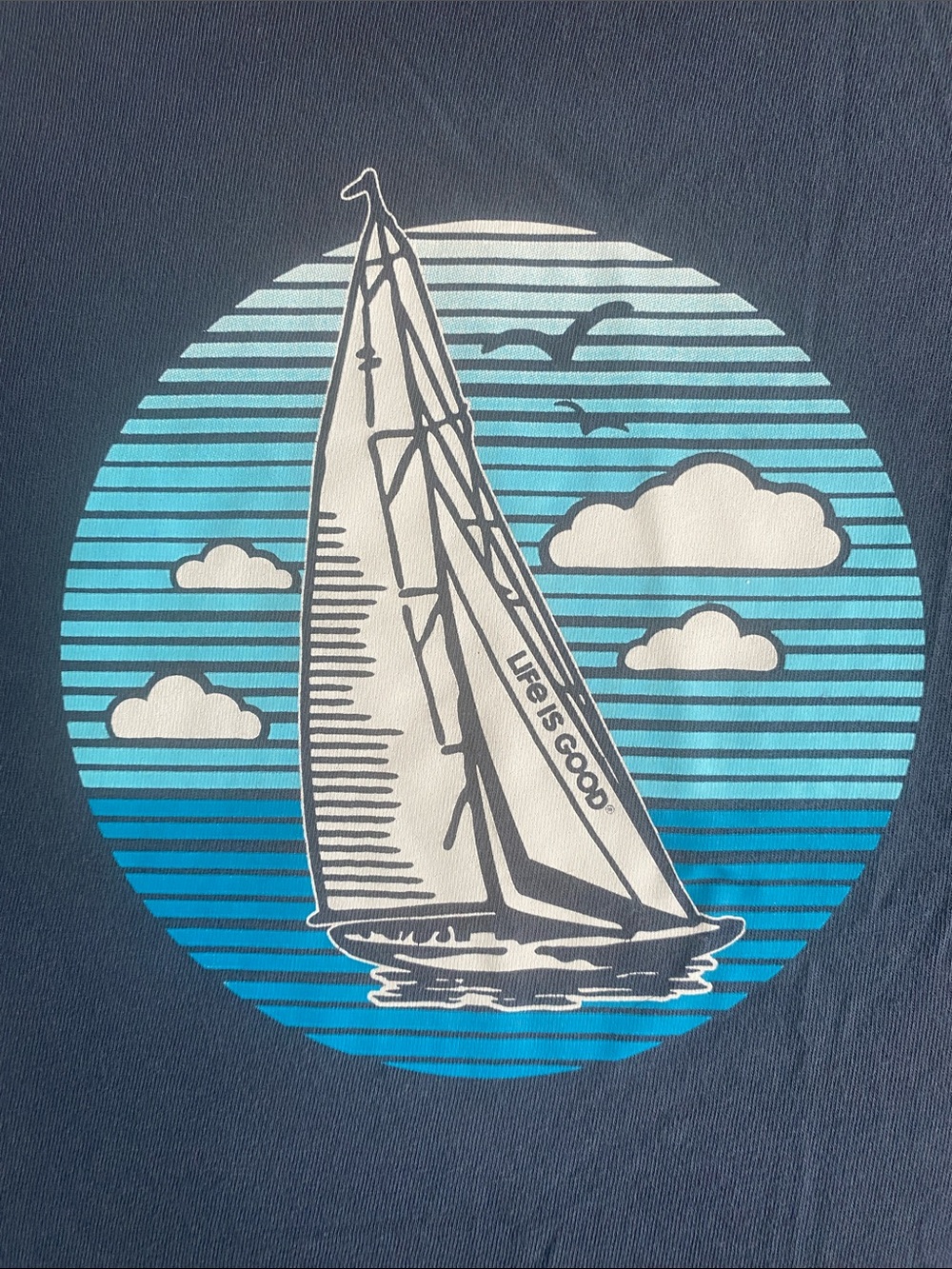 Life Is Good 100% Cotton Navy Blue Crew Neck Sailboat Tee